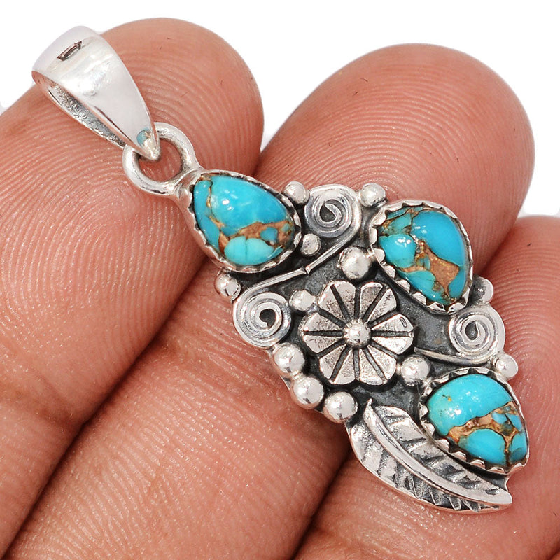 1.6" Southwest - Copper Blue Turquoise Pendants - DSNP2249