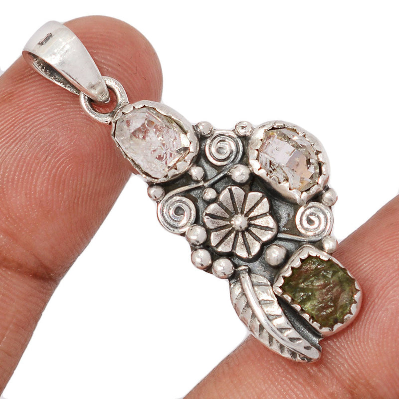 1.7" Southwest - Moldavite & Herkimer Diamond Pendants - DSNP2252