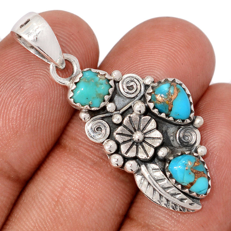 1.6" Southwest - Copper Blue Turquoise & Kingman Turquoise Rough Pendants - DSNP2256