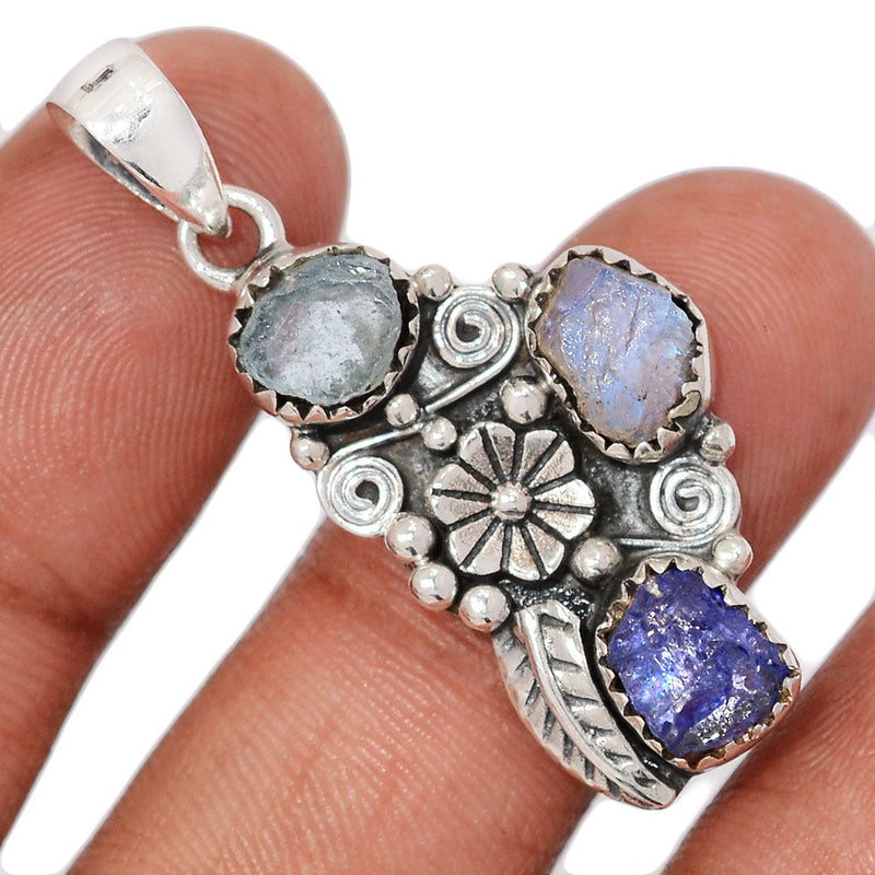 1.6" Southwest - Tanzanite, Aquamarine & Moonstone Rough Pendants - DSNP2258