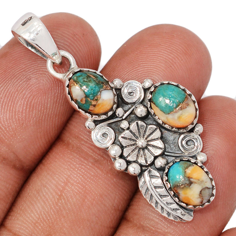 1.7" Southwest - Spiny Oyster & Arizona Turquoise Pendants - DSNP2259