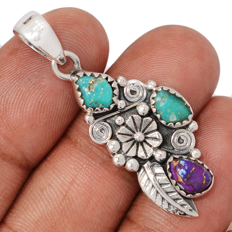 1.6" Southwest - Copper Purple Turquoise & Kingman Turquoise Rough Pendants - DSNP2267