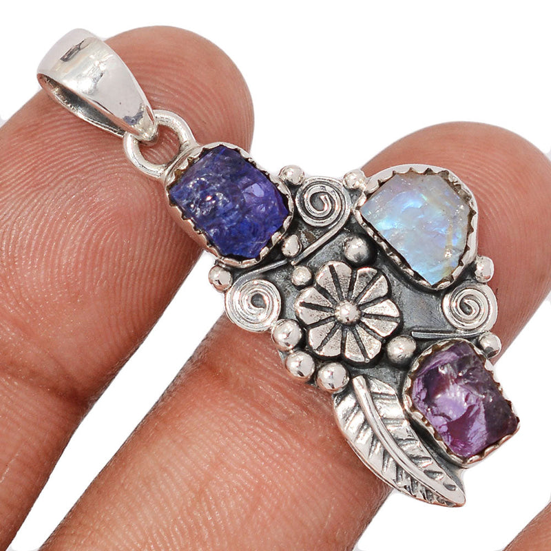 1.7" Southwest - Tanzanite, Amethyst & Moonstone Rough Pendants - DSNP2273