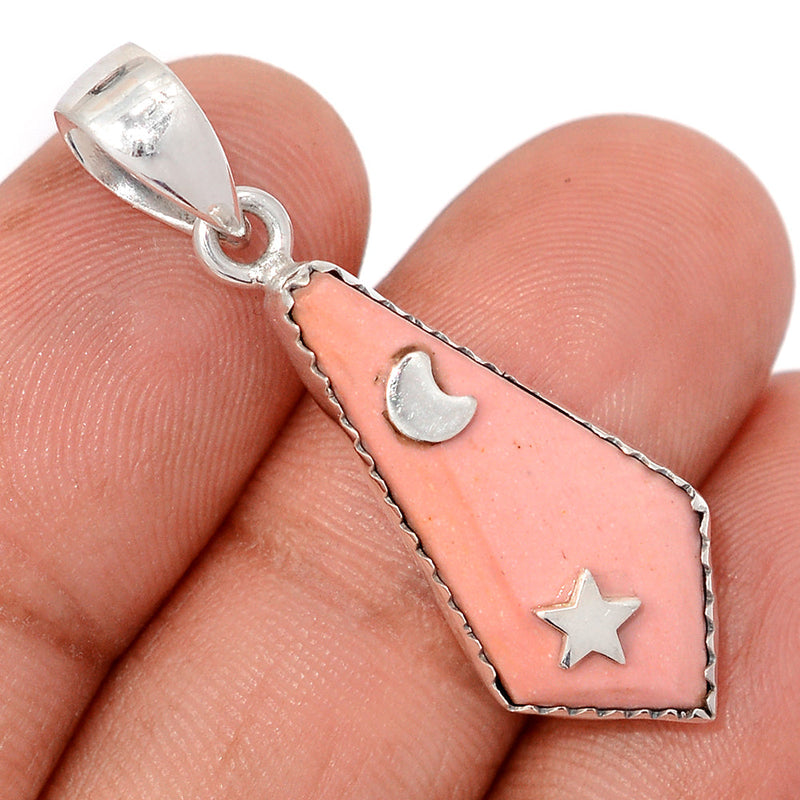 1.5" Moon & Star - Pink Opal Pendants - DSNP2276