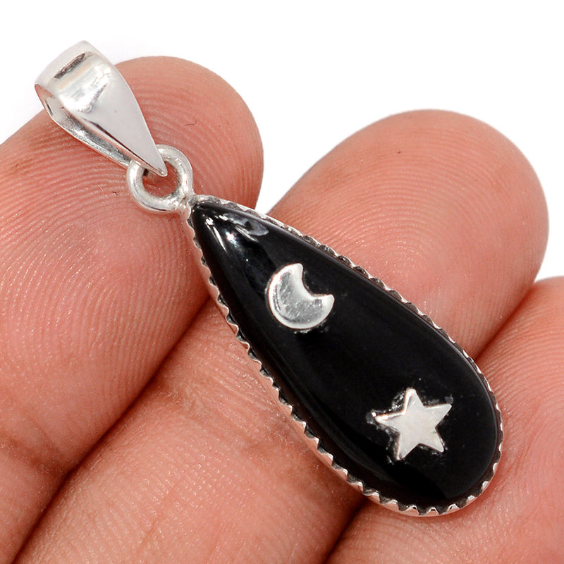 1.5" Moon & Star - Black Onyx Pendants - DSNP2278