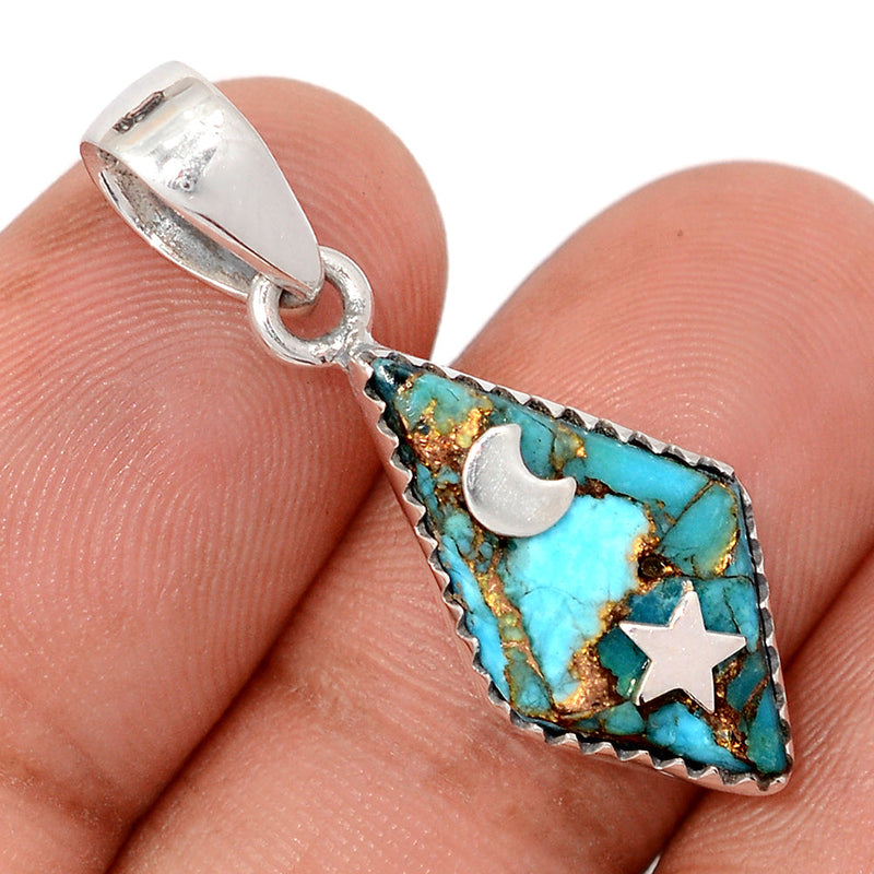 1.3" Moon & Star - Copper Blue Turquoise Pendants - DSNP2279