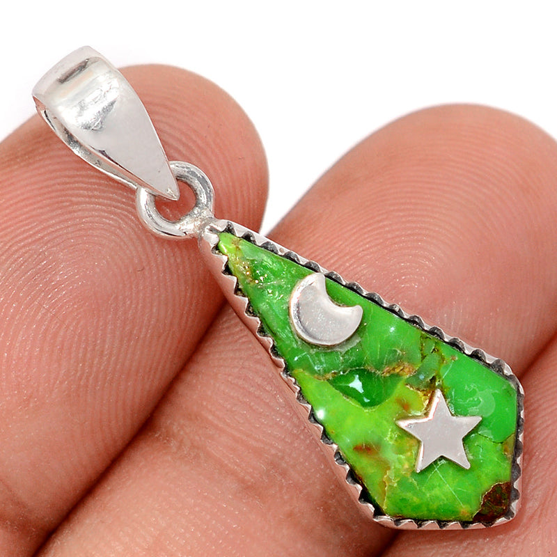 1.3" Moon & Star - Mohave Green Turquoise Pendants - DSNP2284