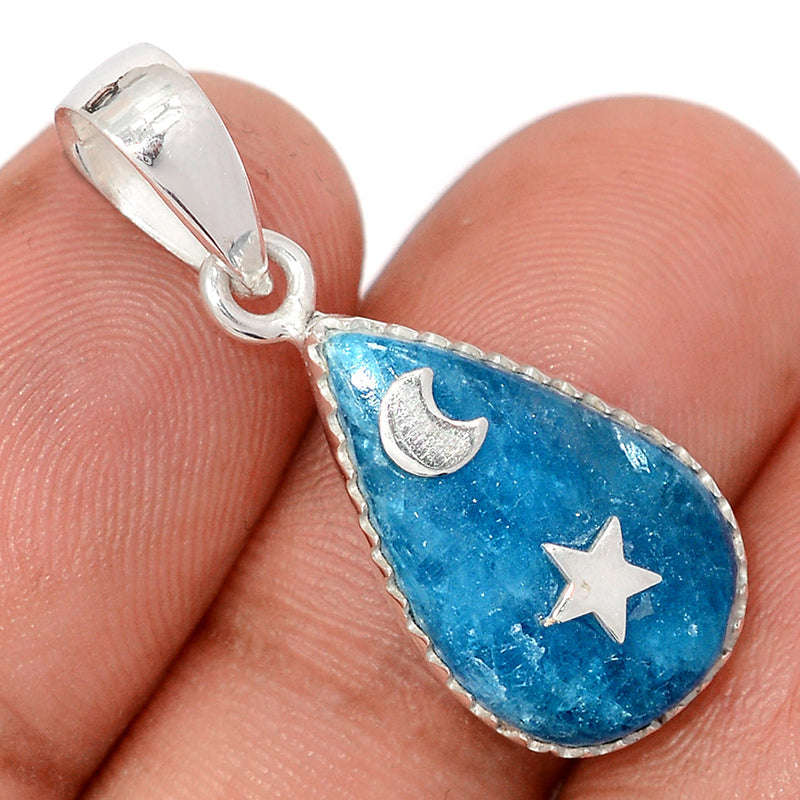 1.2" Moon & Star - Neon Blue Apatite Pendants - DSNP2290