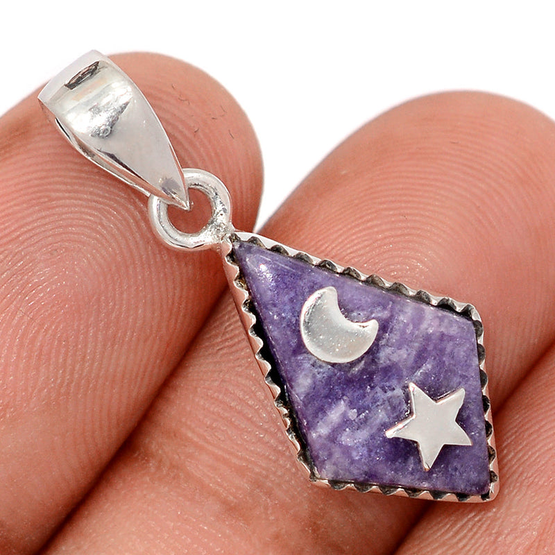 1.2" Moon & Star - Purple Lepidolite Worry Stone Pendants - DSNP2292