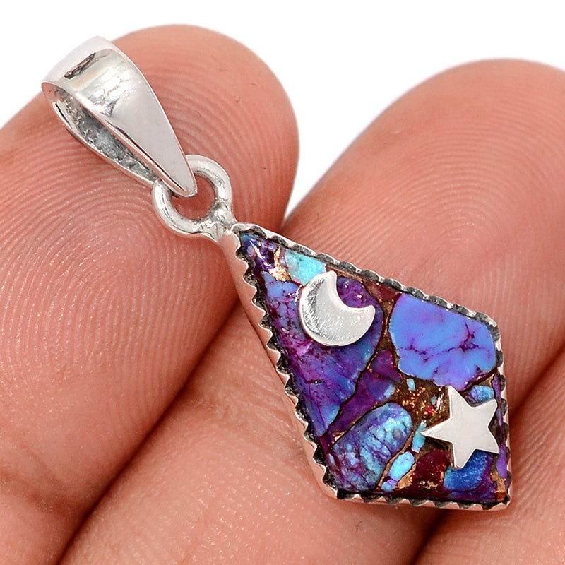 1.3" Moon & Star - Copper Purple With Blue Turquoise Pendants - DSNP2293