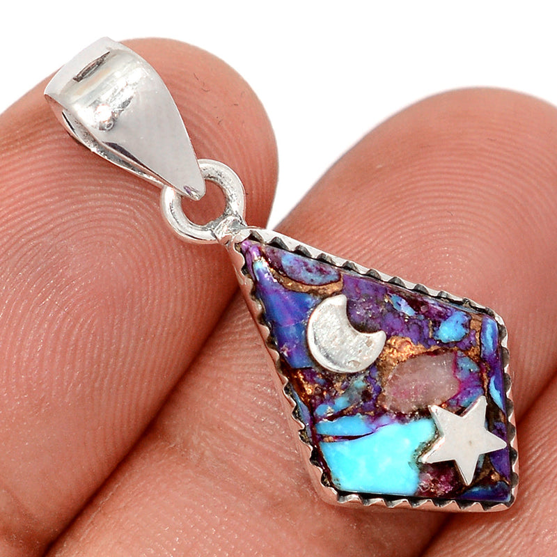 1.2" Moon & Star - Copper Purple With Blue Turquoise Pendants - DSNP2294