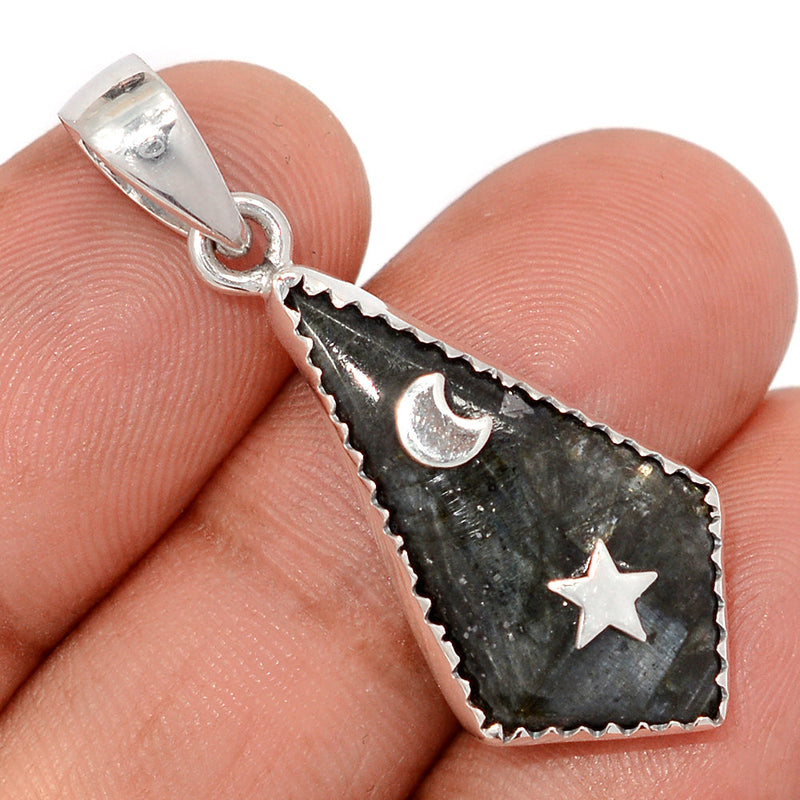 1.5" Moon & Star - Larvikite Black Moonstone Pendants - DSNP2295