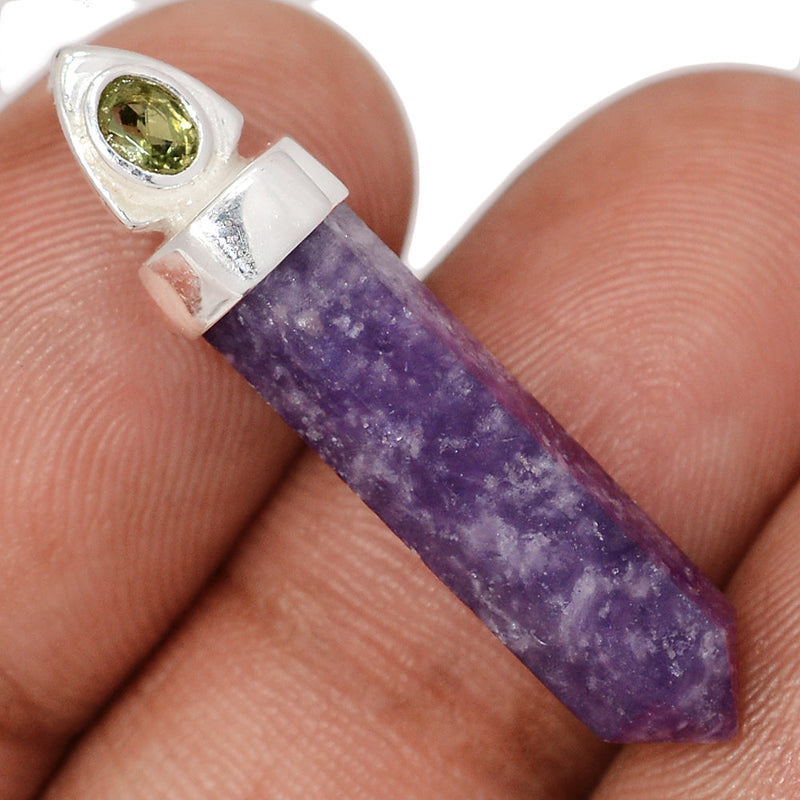 1.3" Designer - Purple Lepidolite Worry Stone & Moldavite Pendants - DSNP2296