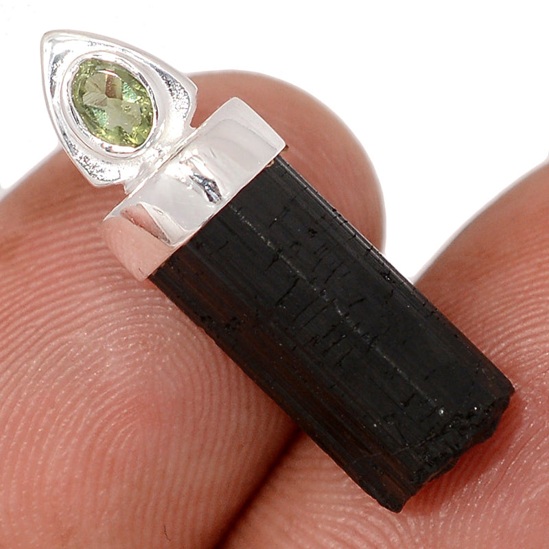 1" Designer - Moldavite & Black Tourmaline Rough Pendants - DSNP2302