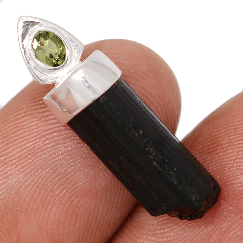1.1" Designer - Moldavite & Black Tourmaline Rough Pendants - DSNP2304