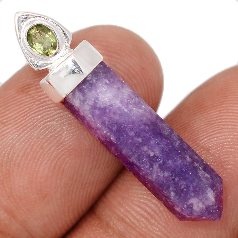 1.3" Designer - Purple Lepidolite Worry Stone & Moldavite Pendants - DSNP2305