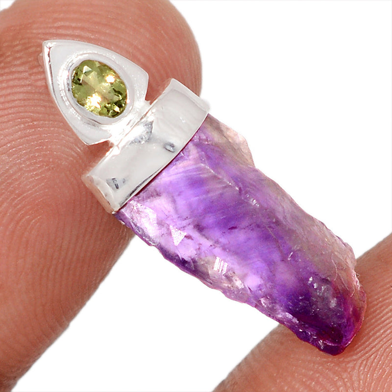 1.1" Designer - Amethyst Rough & Moldavite Pendants - DSNP2306