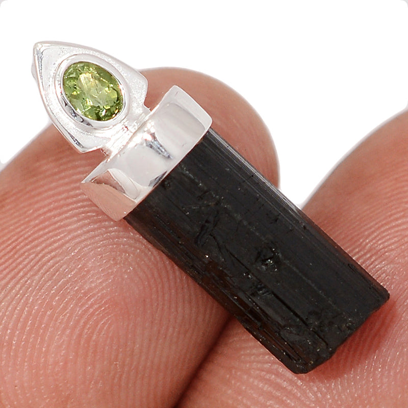 1" Designer - Moldavite & Black Tourmaline Rough Pendants - DSNP2309