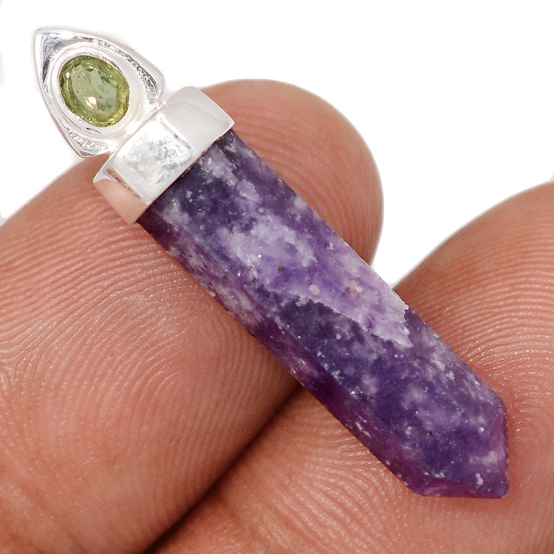 1.3" Designer - Purple Lepidolite Worry Stone & Moldavite Pendants - DSNP2310