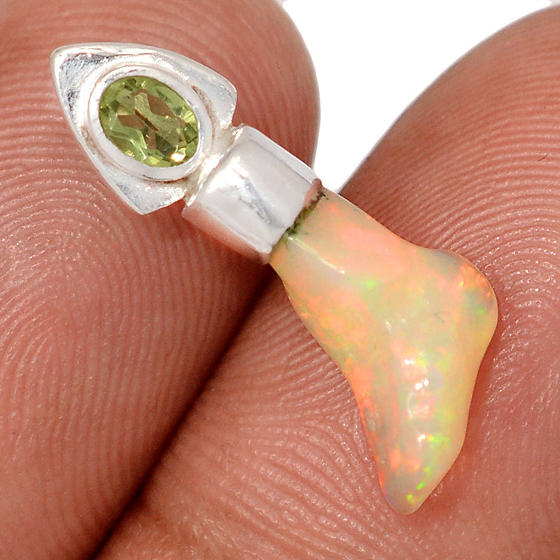 0.8" Designer - Moldavite & Ethiopian Opal Polish Rough Pendants - DSNP2315