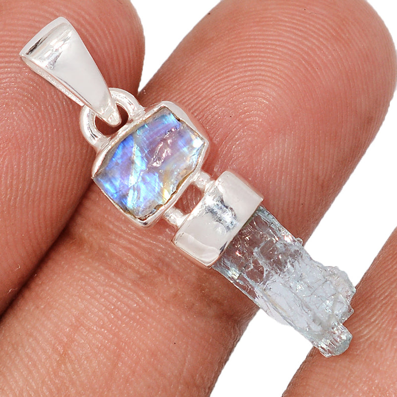 1.3" Designer - Aquamarine & Moonstone Rough Pendants - DSNP2316
