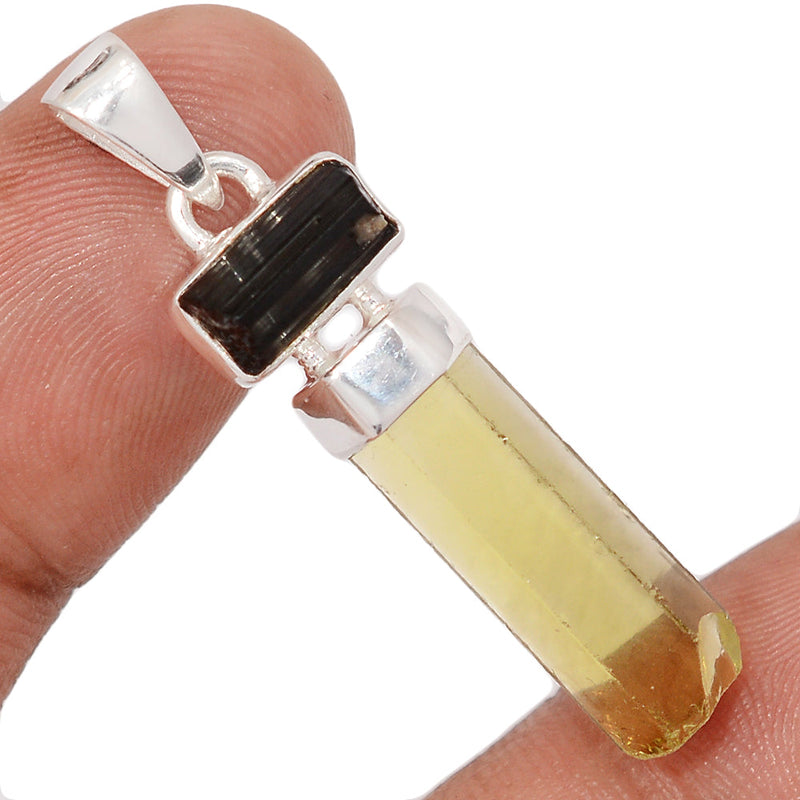 1.6" Designer - Lemon Topaz & Black Tourmaline Rough Pendants - DSNP2317