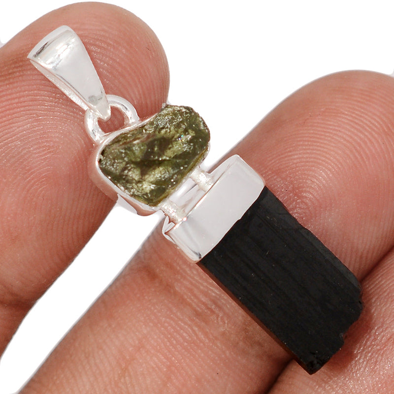 1.5" Designer - Moldavite & Black Tourmaline Pendants - DSNP2319