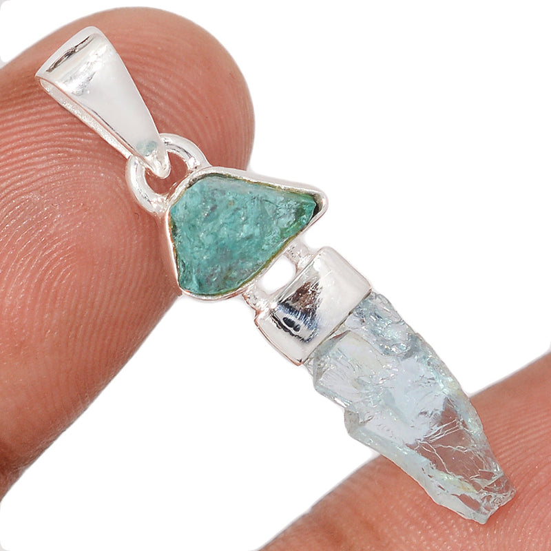 1.5" Designer - Aquamarine & Neon Blue Apatite Rough Pendants - DSNP2320
