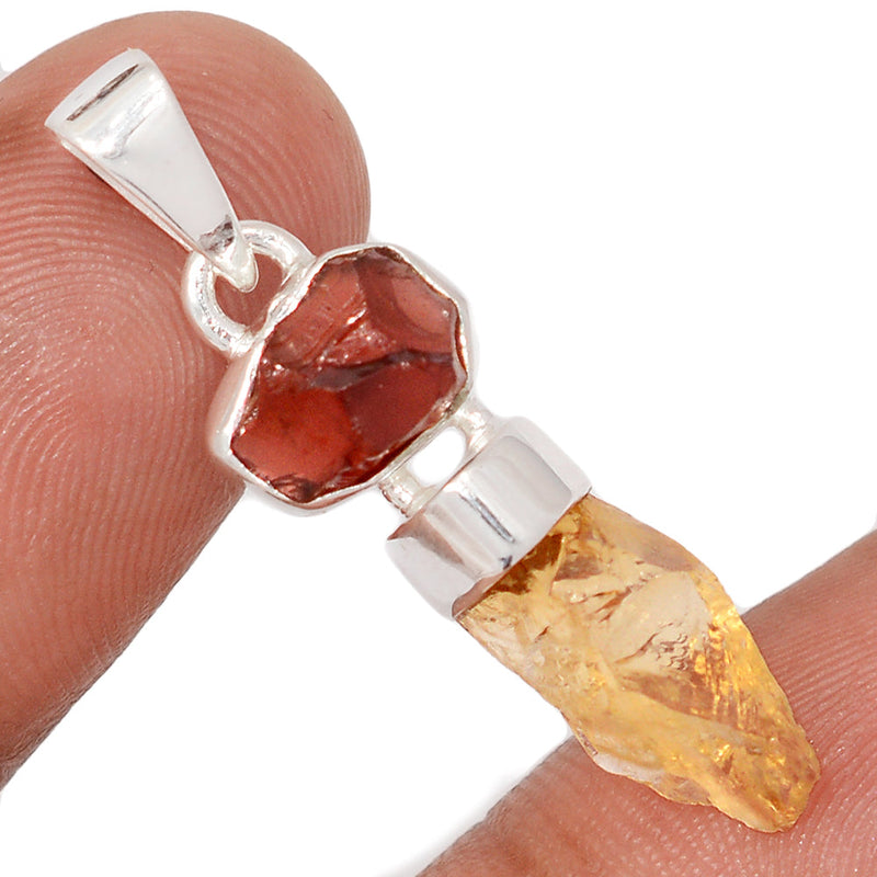 1.3" Designer - Citrine Rough & Garnet Rough Pendants - DSNP2322