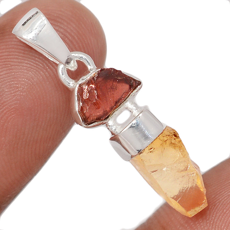 1.2" Designer - Garnet & Citrine Rough Pendants - DSNP2324