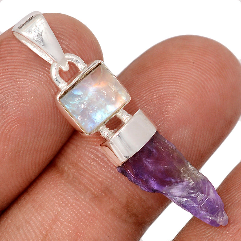 1.5" Designer - Amethyst Rough & Moonstone Rough Pendants - DSNP2331