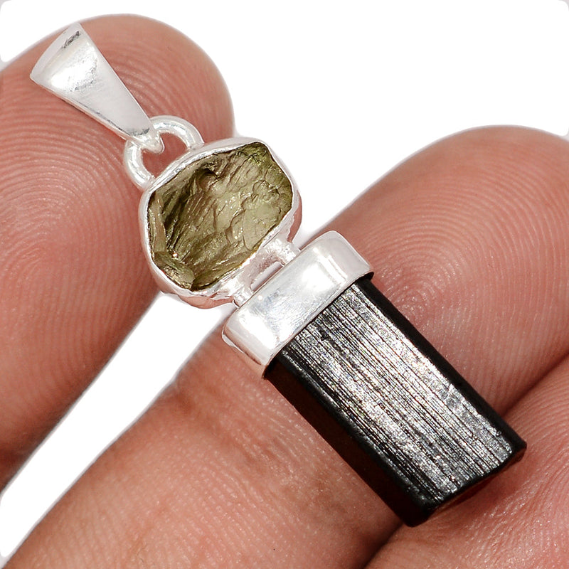 1.5" Designer - Moldavite & Black Tourmaline Pendants - DSNP2333