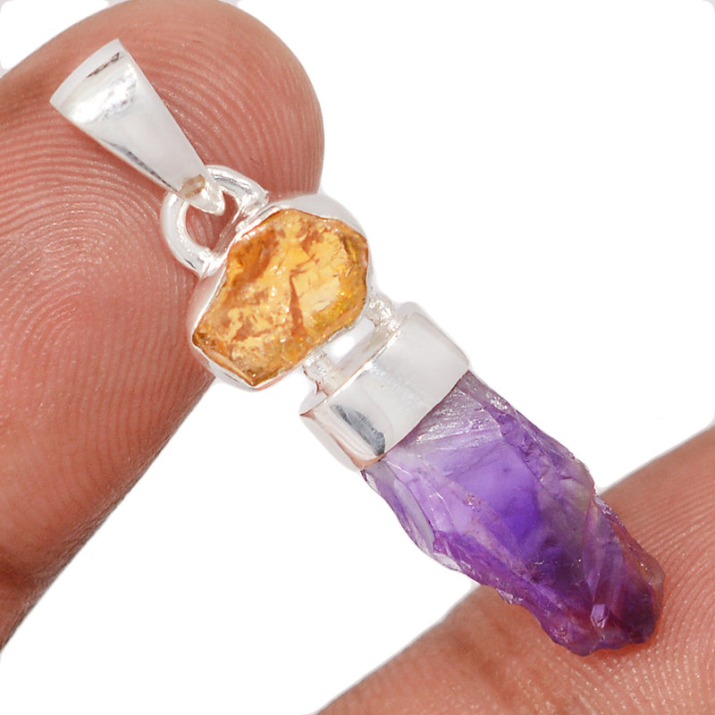 1.5" Designer - Amethyst & Citrine Rough Pendants - DSNP2335