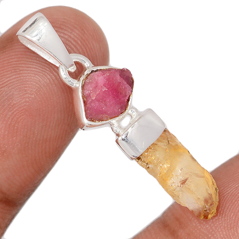 1.5" Designer - Citrine Rough & Pink Tourmaline Rough Pendants - DSNP2337