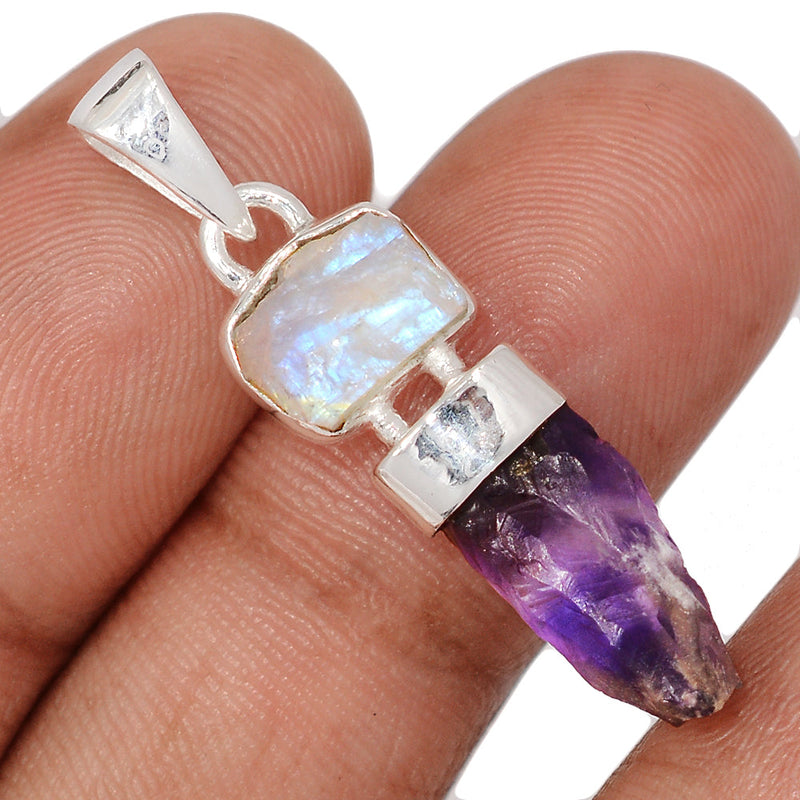 1.5" Designer - Amethyst & Moonstone Rough Pendants - DSNP2338