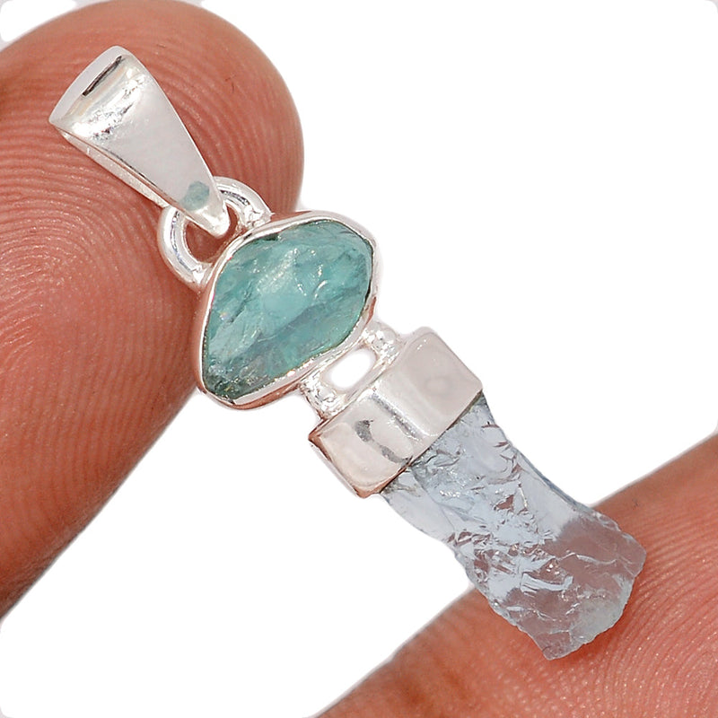1.2" Designer - Aquamarine & Neon Blue Apatite Rough Pendants - DSNP2339