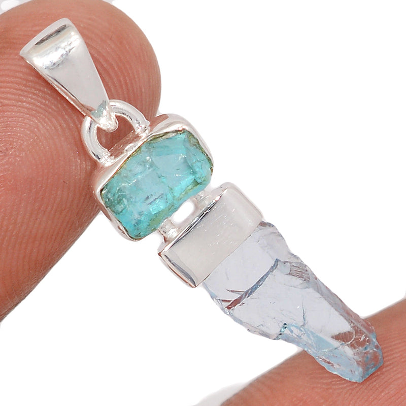 1.3" Designer - Aquamarine & Neon Blue Apatite Rough Pendants - DSNP2342