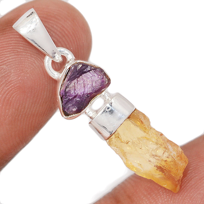 1.5" Designer - Amethyst & Citrine Rough Pendants - DSNP2346