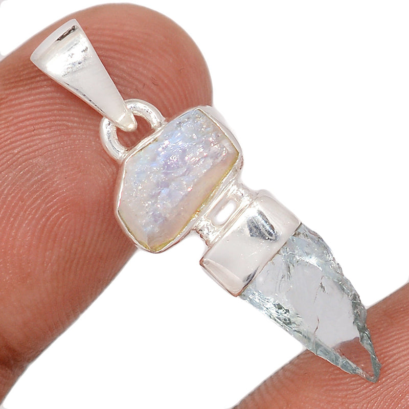 1.3" Designer - Aquamarine & Moonstone Rough Pendants - DSNP2348
