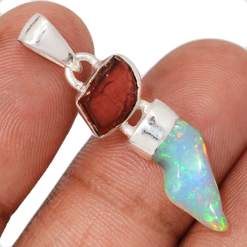 1.5" Designer - Ethiopian Opal Polish Rough & Garnet Rough Pendants - DSNP2350