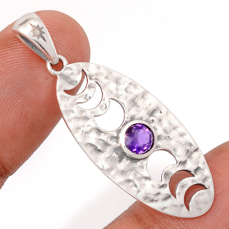 1.7" Phases Of Moon - Amethyst Faceted Pendants - DSNP2353