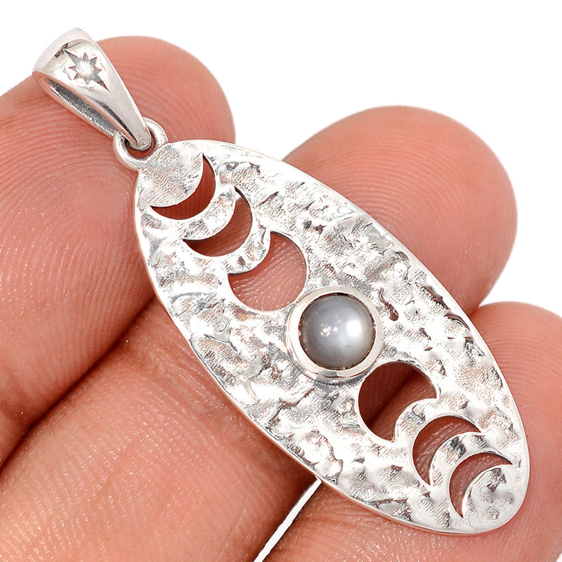 1.7" Phases Of Moon - Gray Moonstone (Sri Lankan) Pendants - DSNP2354