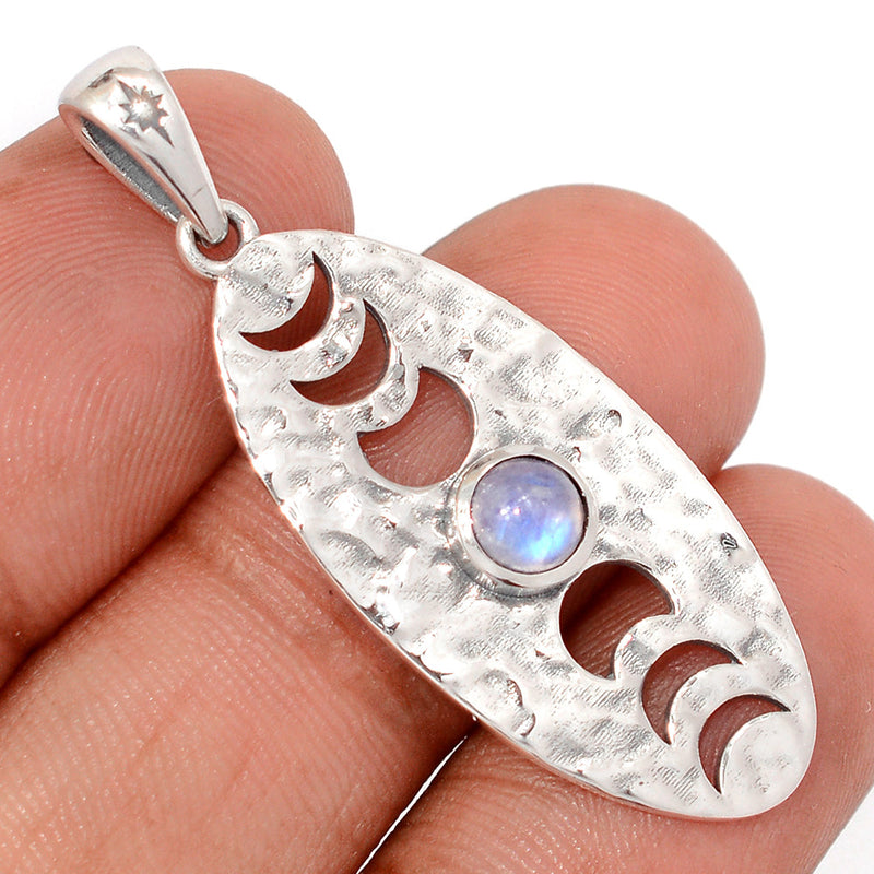 1.7" Phases Of Moon - Rainbow Moonstone Pendants - DSNP2355