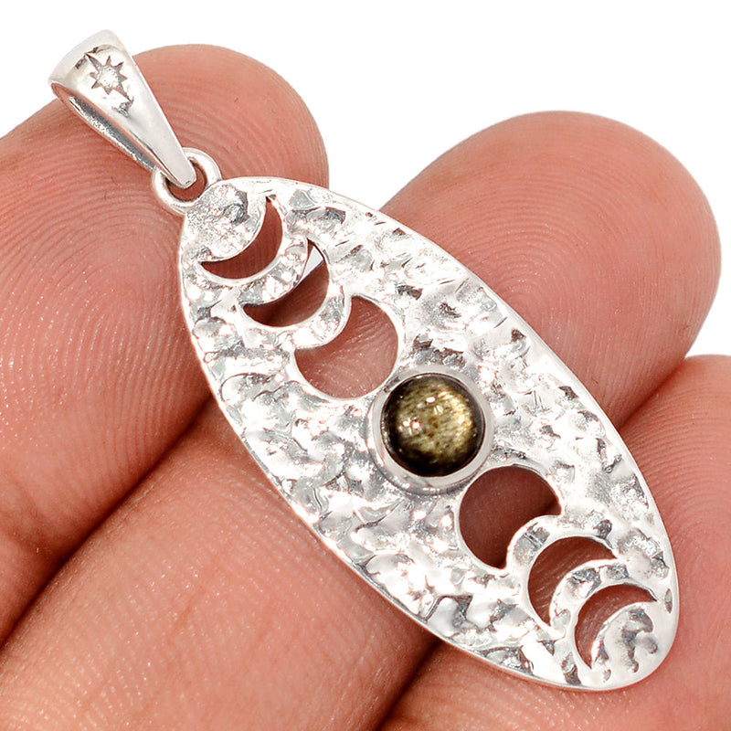 1.7" Phases Of Moon - Black Sunstone Pendants - DSNP2357