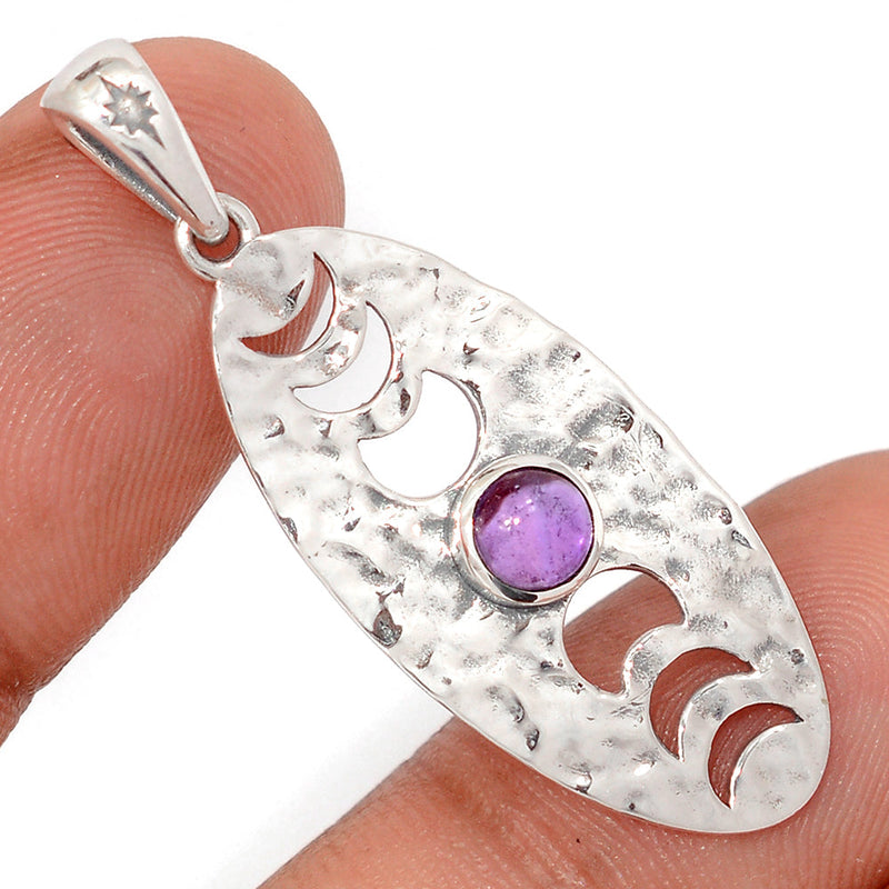1.7" Phases Of Moon - Amethyst Cabochon Pendants - DSNP2358
