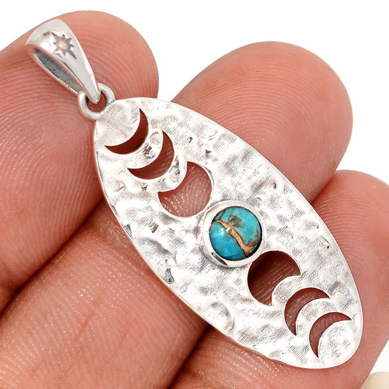 1.7" Phases Of Moon - Copper Blue Turquoise Pendants - DSNP2361