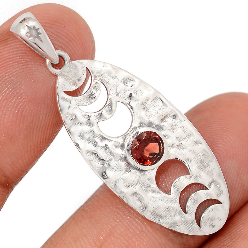 1.7" Phases Of Moon - Garnet Faceted Pendants - DSNP2363