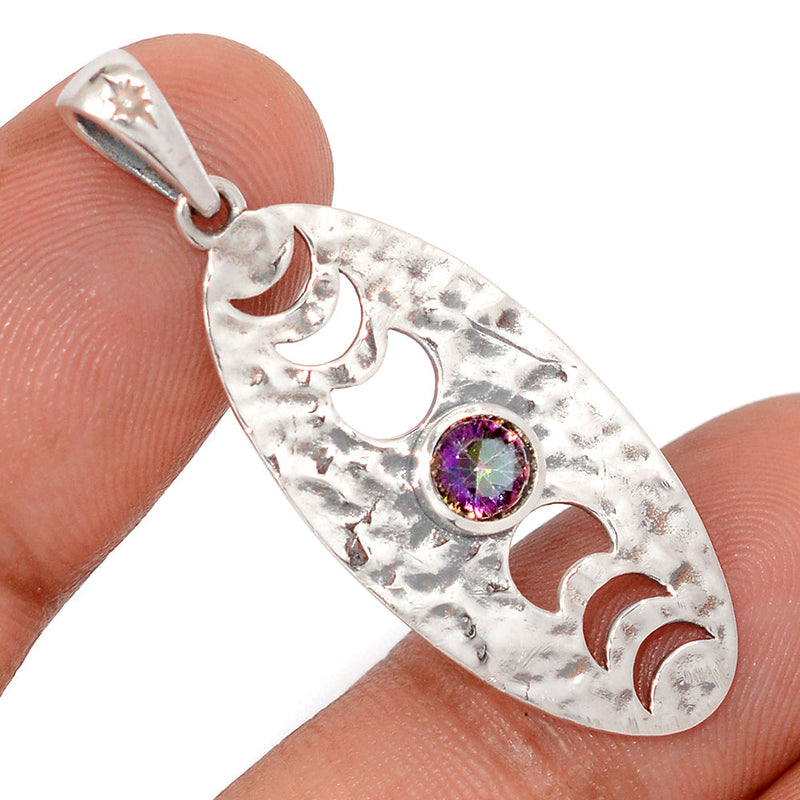 1.7" Phases Of Moon - Rainbow Topaz Pendants - DSNP2368