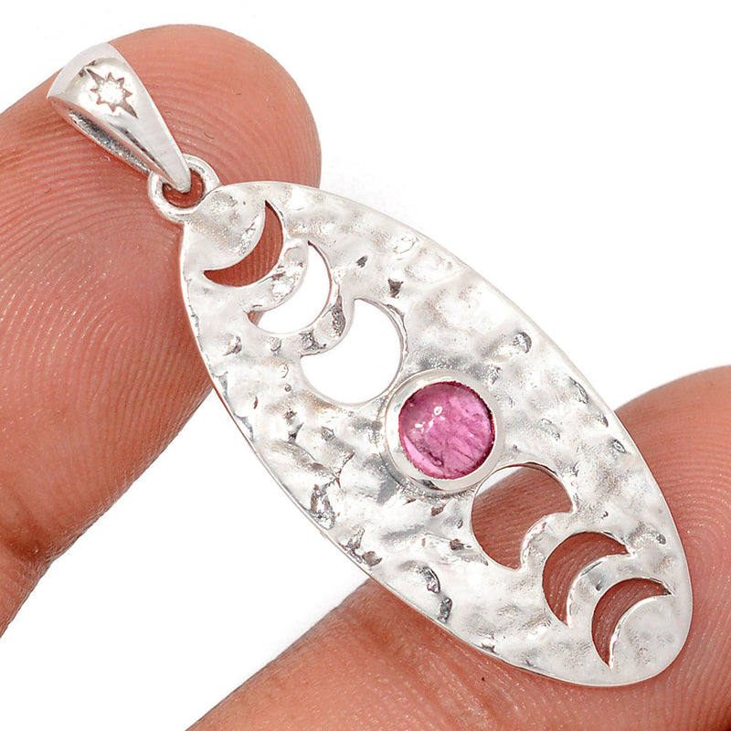 1.7" Phases Of Moon - Pink Tourmaline Cabochon Pendants - DSNP2369