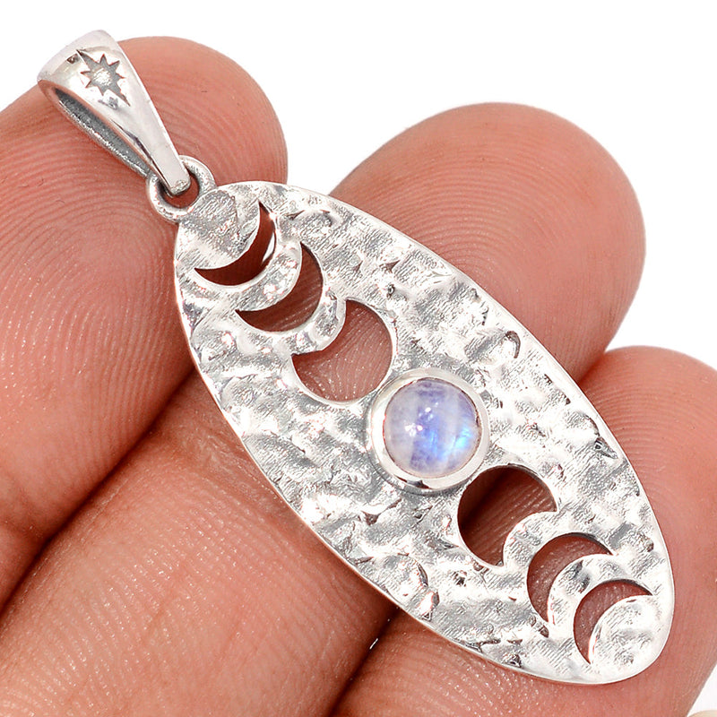 1.7" Phases Of Moon - Rainbow Moonstone Pendants - DSNP2372